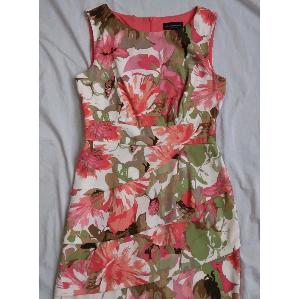 Connected Apparel Shift Dress Floral Tiered Career Workwear Women's Size 10 - Picture 2 of 10